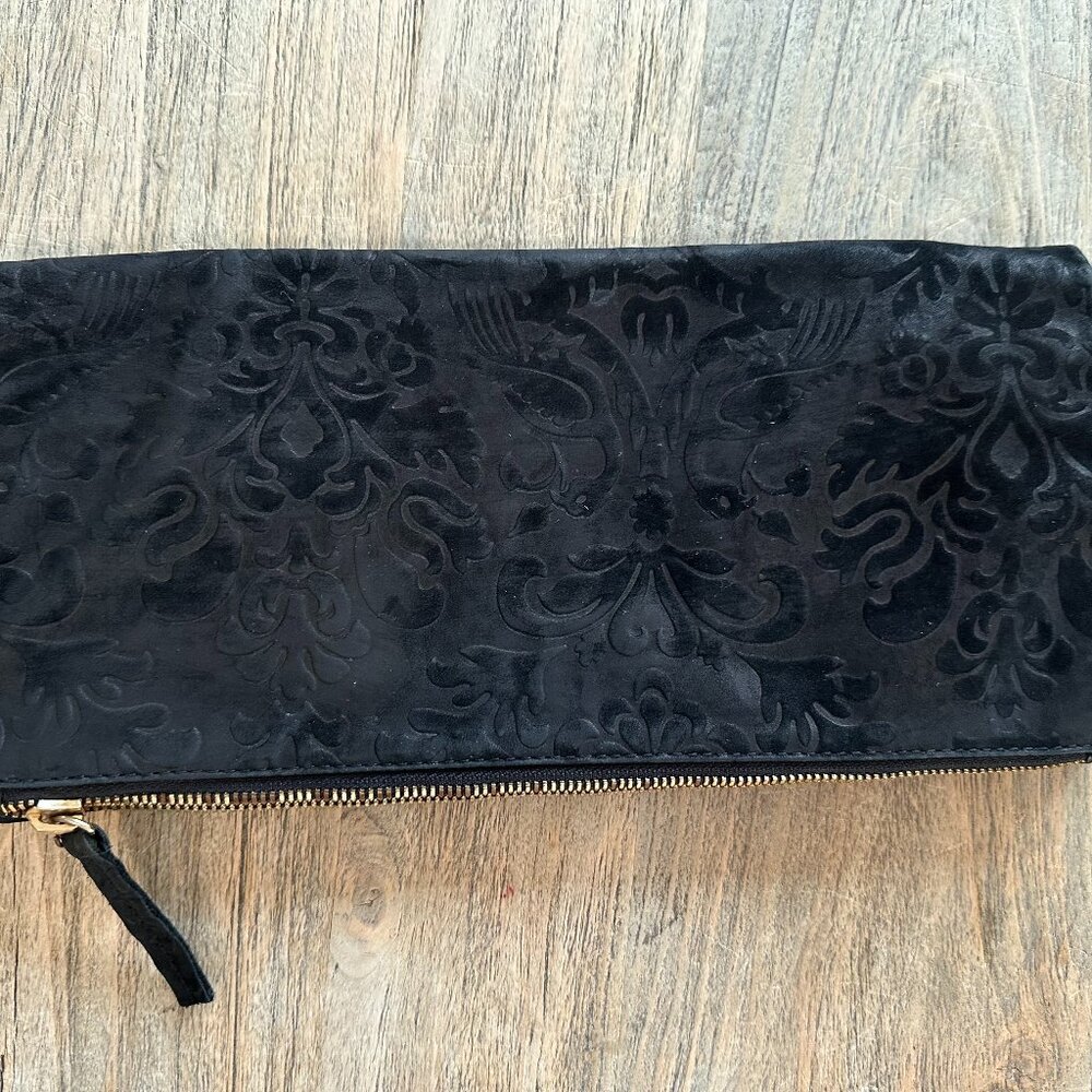 Clare Vivier Black Suede Foldover Clutch